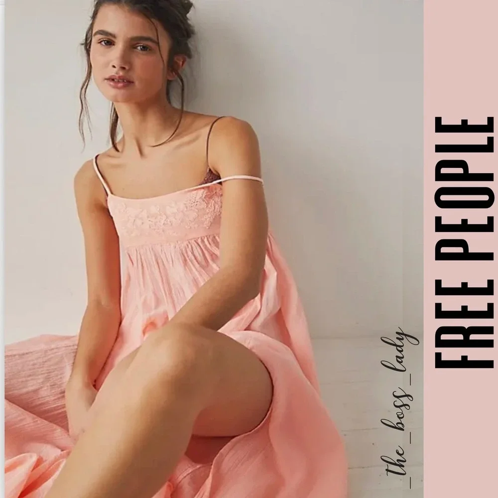 Free People maxi dress slip embroidered cotton - Picture 4 of 9